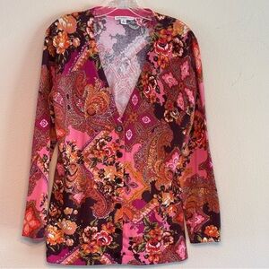 Isaac Mizrahi Women's Multicolor Floral Paisley Cardigan Sweater SZ M